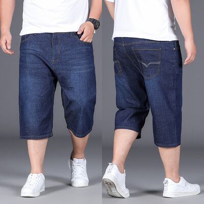 Dimensiune mare 28-48 50 Pantaloni scurți din blugi Blugi pentru bărbați 150KG largi de vară Subțire Fatty Guy Casual Fashion Vițel Pantaloni mari cu cinci lungi