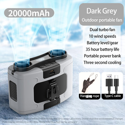 10000 mAh kaasaskantav õues töötav ventilaator kaelarippuv ventilaator Tugev tuul Power Banki LED-valgustusega spordikulleriga välitingimustes töötamiseks