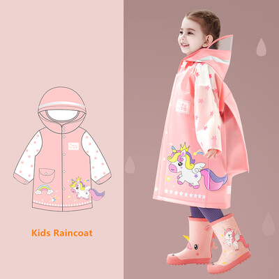 Cute Kids Raincoat Αδιάβροχο Παιδικό Δεινόσαυρος Unicorn Rain Poncho Rain Jacket with Backpack Position Student RainWear