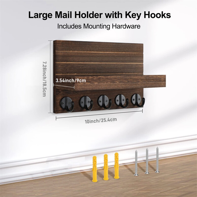 Dekoratyvinis sodybos raktų laikiklis sienai – modernios raktų lentynos, skirtos svetainei dekoruoti sieną, ir pašto dėžutė su lentyna butui