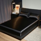 Kuup 100%polüester 3tk satiinpind Voodipesu Paigaldatud lina ja padjapüürid Komplekt Elastne riba Madratsi katte King voodi kate