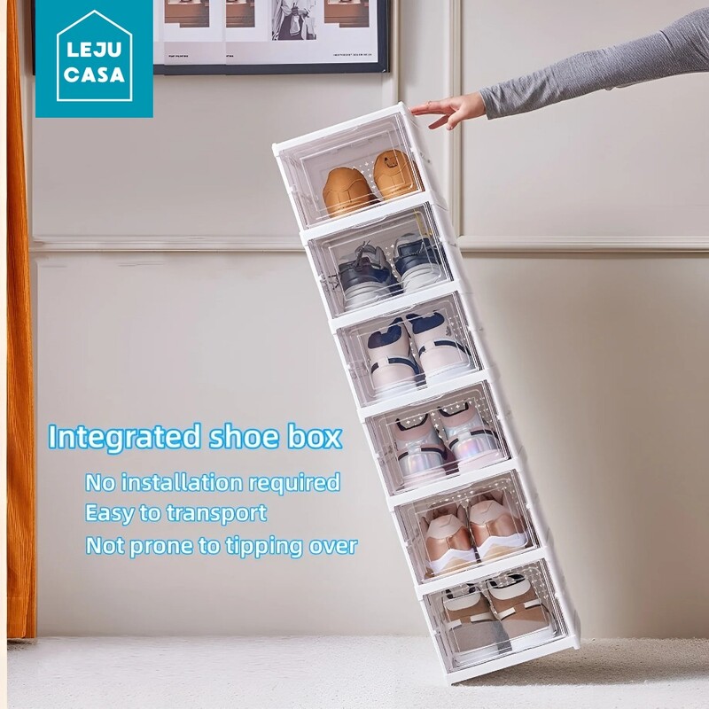 6-kihiline kokkupandav jalatsihoidja läbipaistev toss Lihtne kokku panna Tolmukindel virnastatav jalatsihoidik koos kaanega