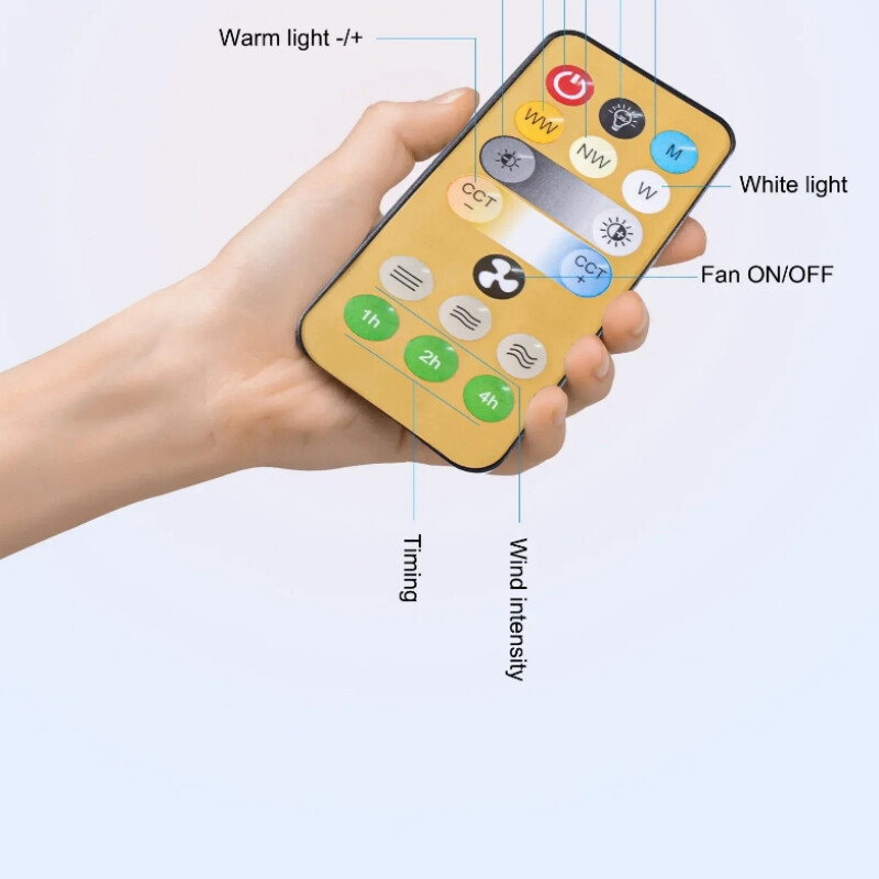 ventiliatoriaus lempa su nuotolinio valdymo bepakopiu pritemdymu ir 3 greičių vėjo greičio reguliavimu, tinka miegamojo svetainės darbo virtuvei