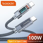 Toocki tüüpi C-tüüpi C-tüüpi kaabel 100 W PD-ekraaniga kiirlaadija USB-C-USB-C läbipaistev kaabel Xiaomi Macbooki jaoks