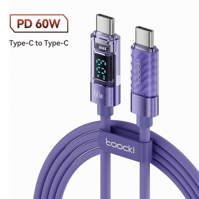 Toocki tüüpi C-tüüpi C-tüüpi kaabel 100 W PD-ekraaniga kiirlaadija USB-C-USB-C läbipaistev kaabel Xiaomi Macbooki jaoks