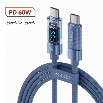 Toocki tüüpi C-tüüpi C-tüüpi kaabel 100 W PD-ekraaniga kiirlaadija USB-C-USB-C läbipaistev kaabel Xiaomi Macbooki jaoks