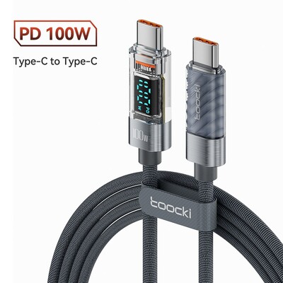 Toocki tüüpi C-tüüpi C-tüüpi kaabel 100 W PD-ekraaniga kiirlaadija USB-C-USB-C läbipaistev kaabel Xiaomi Macbooki jaoks