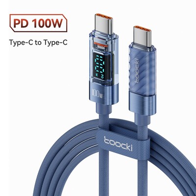 Toocki tüüpi C-tüüpi C-tüüpi kaabel 100 W PD-ekraaniga kiirlaadija USB-C-USB-C läbipaistev kaabel Xiaomi Macbooki jaoks