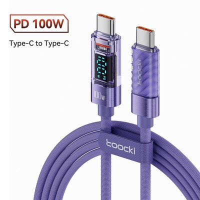 Toocki tüüpi C-tüüpi C-tüüpi kaabel 100 W PD-ekraaniga kiirlaadija USB-C-USB-C läbipaistev kaabel Xiaomi Macbooki jaoks