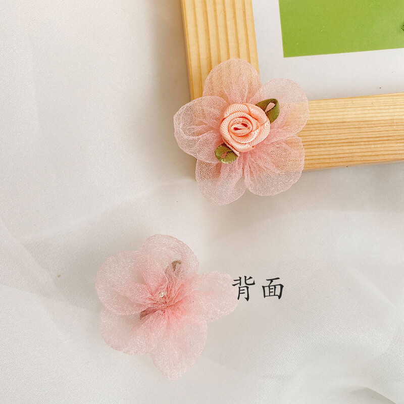 Ροζ κορδέλα για χιόνι γάζα μικρά λουλούδια αξεσουάρ ρούχων καπέλα χειροποίητα αξεσουάρ DIY υλικά παιδική γάζα λουλούδια