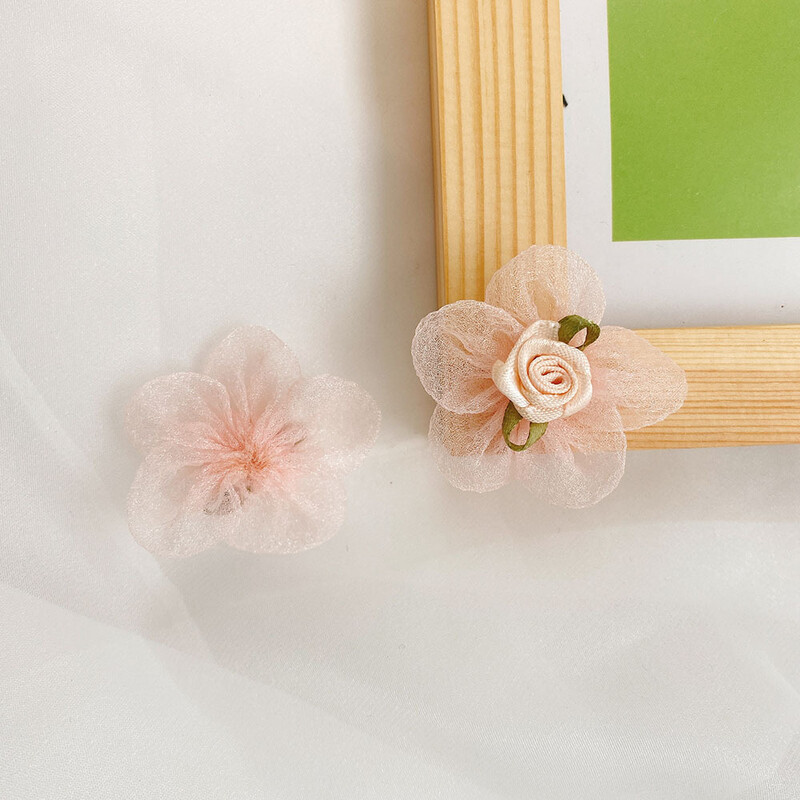 Ροζ κορδέλα για χιόνι γάζα μικρά λουλούδια αξεσουάρ ρούχων καπέλα χειροποίητα αξεσουάρ DIY υλικά παιδική γάζα λουλούδια