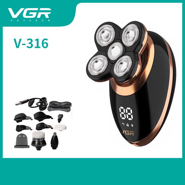 VGR316 Five in One Kit Διασυνοριακό ηλεκτρονικό εμπόριο πλήρους σώματος Πλενόμενη ψηφιακή οθόνη LCD 5 σε 1 Επαναφορτιζόμενη ηλεκτρική ξυριστική μηχανή