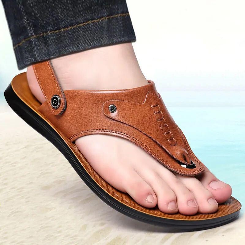 Summer New Calf Leather Casual Παπούτσια παραλίας Γνήσιο δέρμα Αντιολισθητικά Ανδρικά Σανδάλια και Παντόφλες για Μεσήλικες και Ενήλικες