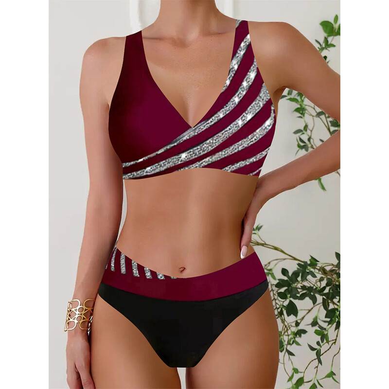 2024 Νέο μπικίνι ευρωπαϊκών και αμερικάνικων μαγιό με στάμπα, γυναικεία μαγιό Push Up Push Up μαγιό Amazon