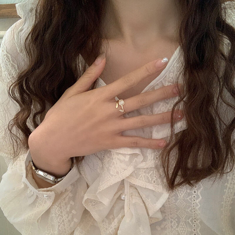 Δαχτυλίδι τουλίπα Γυναικείο φωτεινό πολυτελές ιδιοσυγκρασίας κυβικό ζιρκόνιο επιχρισμένο δαχτυλίδι λουλουδιών γάτας με ανοιγόμενο ρυθμιζόμενο καλοκαιρινό δαχτυλίδι