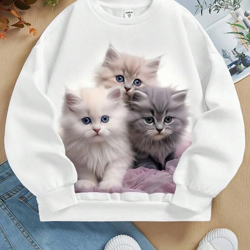 Παιδικά φούτερ φθινόπωρο 2023 νέα γάτα παιδικό πουλόβερ με στρογγυλή λαιμόκοψη μακρυμάνικο μπλουζάκι διασυνοριακό ανεξάρτητο σταθμό best-seller μοντέλο