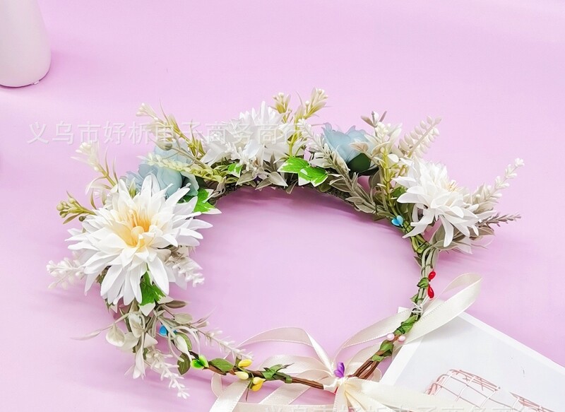 Uus euroopa ja ameerika metsastiilis pruudi kunstpea Haidi lillepärgadega piduliku juukserõngaga, juukseaksessuaaridega, krüsanteemilillega peavõru