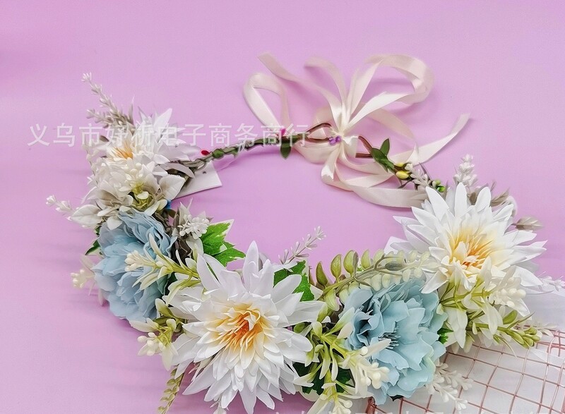 Uus euroopa ja ameerika metsastiilis pruudi kunstpea Haidi lillepärgadega piduliku juukserõngaga, juukseaksessuaaridega, krüsanteemilillega peavõru