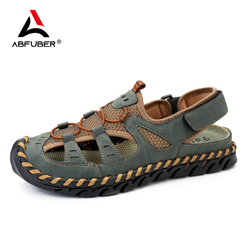 Sandale de vară lucrate manual pentru bărbați, pantofi din piele respirabilă, pentru bărbați, retro, în aer liber, sandale pentru bărbați, sandale antiderapante, pentru plajă, încălțăminte.