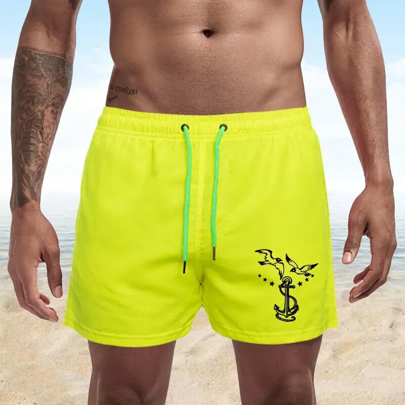 Summer Trend Vyriški maudymosi kostiumai su žuvėdrų raštu Paplūdimio šortai Vyriški maudymosi kelnaitės Vyriški sportiniai drabužiai Paplūdimio apranga Fitness Plus S-4XL