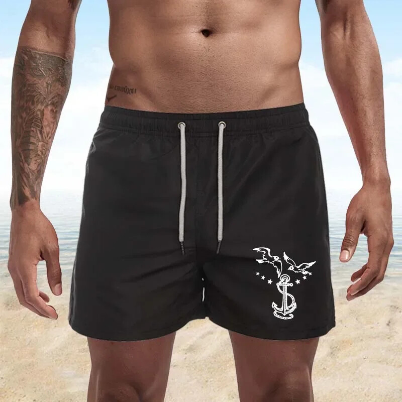 Summer Trend Vyriški maudymosi kostiumai su žuvėdrų raštu Paplūdimio šortai Vyriški maudymosi kelnaitės Vyriški sportiniai drabužiai Paplūdimio apranga Fitness Plus S-4XL