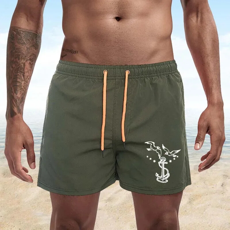 Summer Trend Vyriški maudymosi kostiumai su žuvėdrų raštu Paplūdimio šortai Vyriški maudymosi kelnaitės Vyriški sportiniai drabužiai Paplūdimio apranga Fitness Plus S-4XL