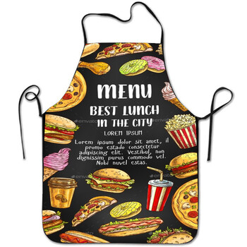 Ποδιά Cross Border Polyester Digital Print Pizza Burger Αδιάβροχη και αδιάβροχη ποδιά κουζίνας χωρίς μανίκια εκτύπωσης για το σπίτι