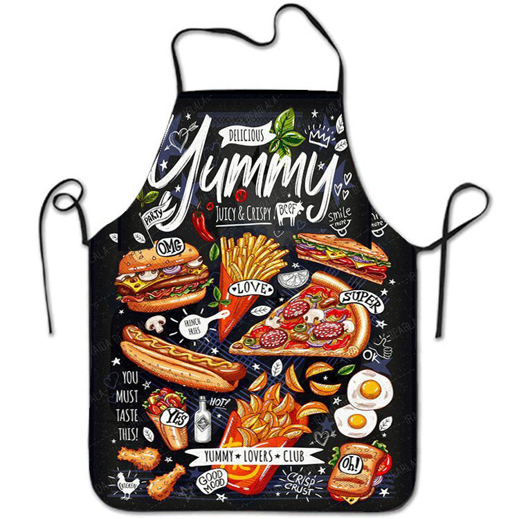 Cross Border prijuostė Poliesterio skaitmeninis spausdinimas Pica Burger Atsparus vandeniui ir alyvai atsparus virtuvės spausdinimui be rankovių namų prijuostė