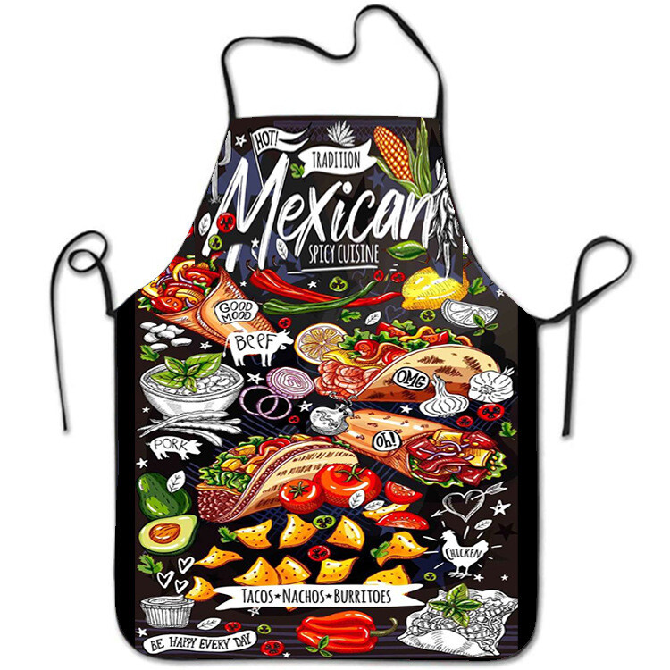 Cross Border prijuostė Poliesterio skaitmeninis spausdinimas Pica Burger Atsparus vandeniui ir alyvai atsparus virtuvės spausdinimui be rankovių namų prijuostė