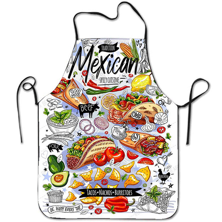 Cross Border prijuostė Poliesterio skaitmeninis spausdinimas Pica Burger Atsparus vandeniui ir alyvai atsparus virtuvės spausdinimui be rankovių namų prijuostė