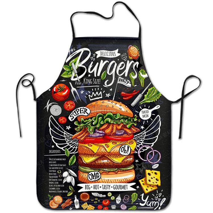 Ποδιά Cross Border Polyester Digital Print Pizza Burger Αδιάβροχη και αδιάβροχη ποδιά κουζίνας χωρίς μανίκια εκτύπωσης για το σπίτι
