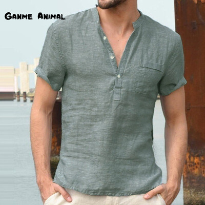 Vasariniai vyriški marškinėliai trumpomis rankovėmis, medvilniniai marškinėliai, lininiai laisvalaikio vyriški marškinėliai, vyriški kvėpuojantys viršūnės S-5XL