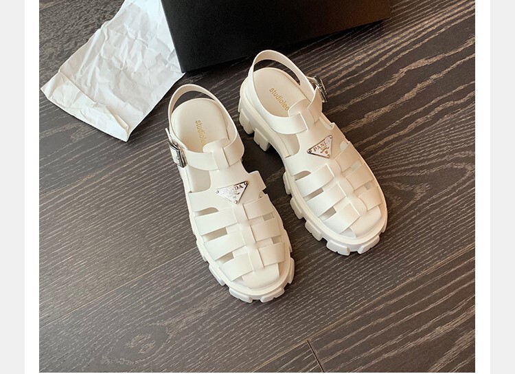 Sandale pentru femei Grape Mom, cu talpă groasă, cu platformă, cu logo-ul triunghiului, țesute cu toc gros, cu vârf rotund, cu vârf roman lărgit