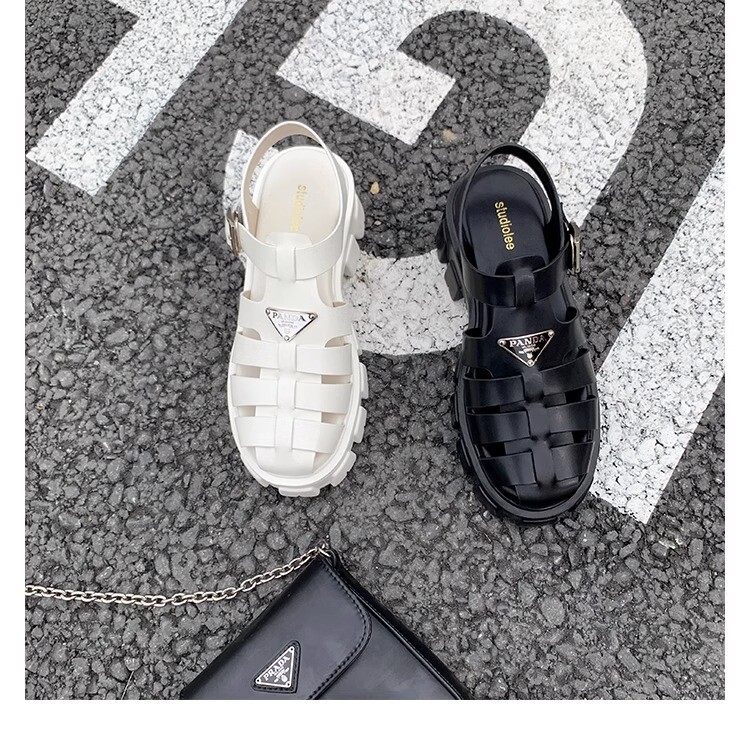 Sandale pentru femei Grape Mom, cu talpă groasă, cu platformă, cu logo-ul triunghiului, țesute cu toc gros, cu vârf rotund, cu vârf roman lărgit