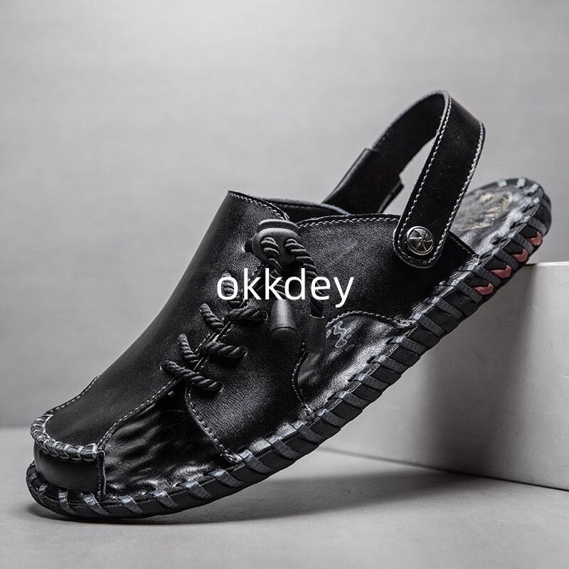 Nauji vyriški sandalai, atviri paplūdimyje, kvėpuojantys laisvalaikio įprastos odos laisvalaikio neslystantys dizainerio imituoti vasariniai sandalai