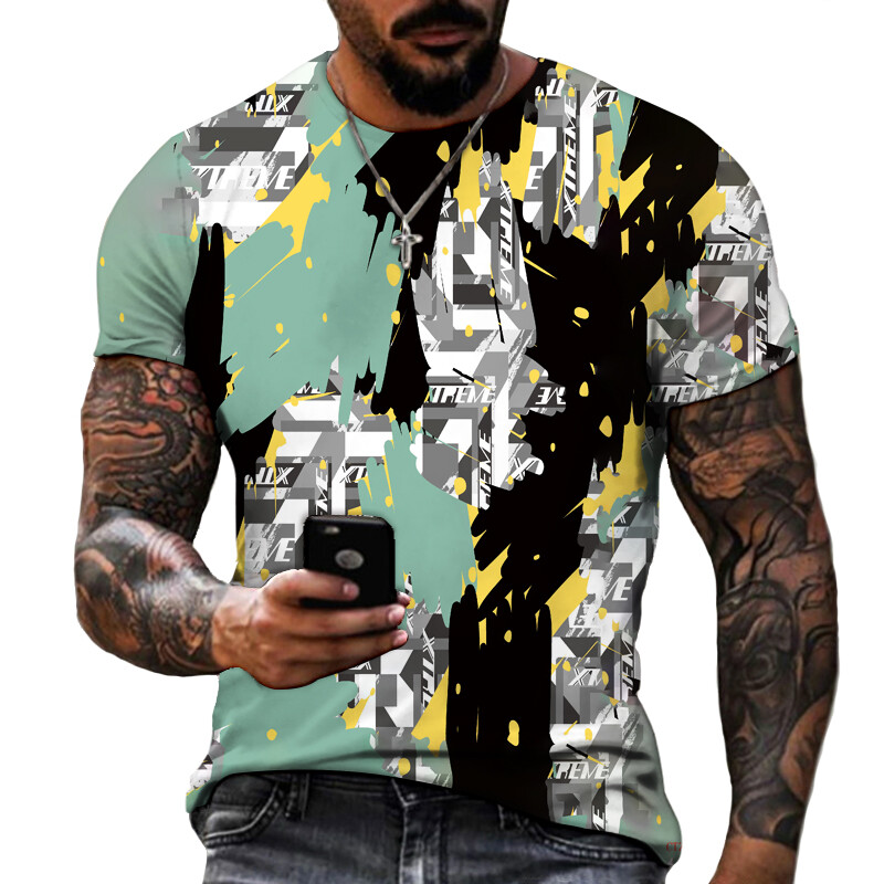 Uue disainiga meeste T-särk Raudkett mustvalge värviline värvimisstiil Lühikeste varrukatega T-särk Kvaliteetne Paks Suurus S-5XL