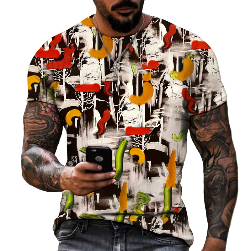 Uue disainiga meeste T-särk Raudkett mustvalge värviline värvimisstiil Lühikeste varrukatega T-särk Kvaliteetne Paks Suurus S-5XL