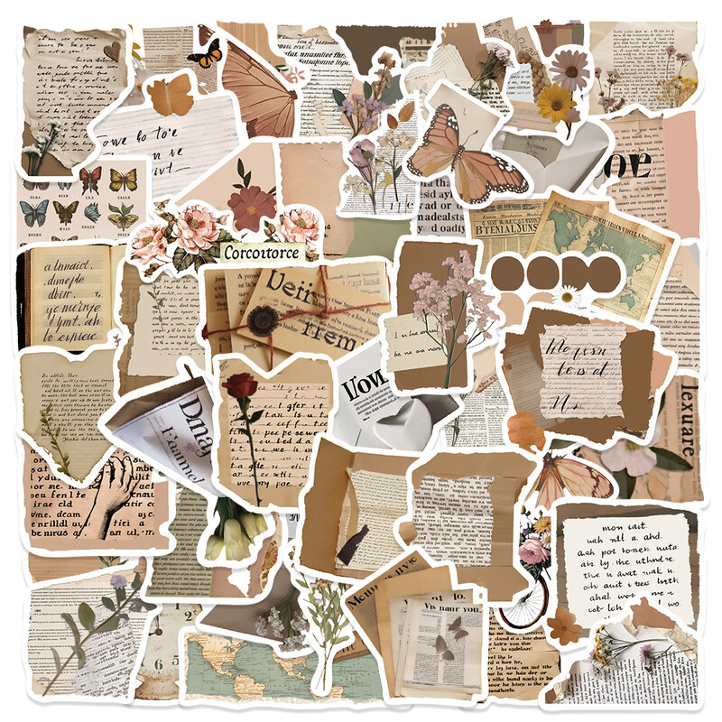 50 lapų / 5 rūšių retro lipdukai Tarpvalstybiniai literatūros ir meno raštai, vandeniui atsparūs grafiti lagaminai, užrašų knygelės paskyros lipdukai