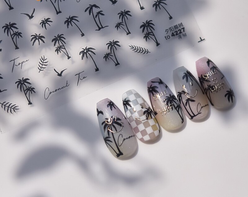 tomoni õhukesed tugevad küünekleebised populaarsed DIY mobiiltelefoni ümbrised küünekleebised päikeseloojangu kookospähklipuu küünekleebised 