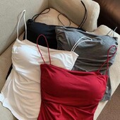 Suvine naiste valge ülaosa varrukateta õhukesed rihmad Camisole ühevärviline paakitop koos tassidega Summer Ice Silk Mugav Sling