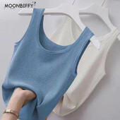 Top cu vestă din tricot de vară, sexy, fără mâneci, cu decolteu în formă de O, camisole pentru femei, culoare pură, tricou alb, negru