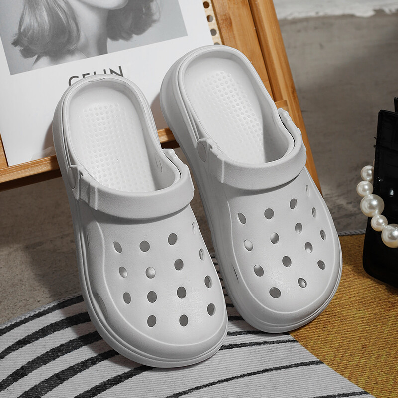 Sandale de vară cu degetul închis pentru femei 2024 Sandale cu platformă cu fundul gros pentru femei de culoare solidă, pantofi de plajă cu talpă moale, anti-alunecare