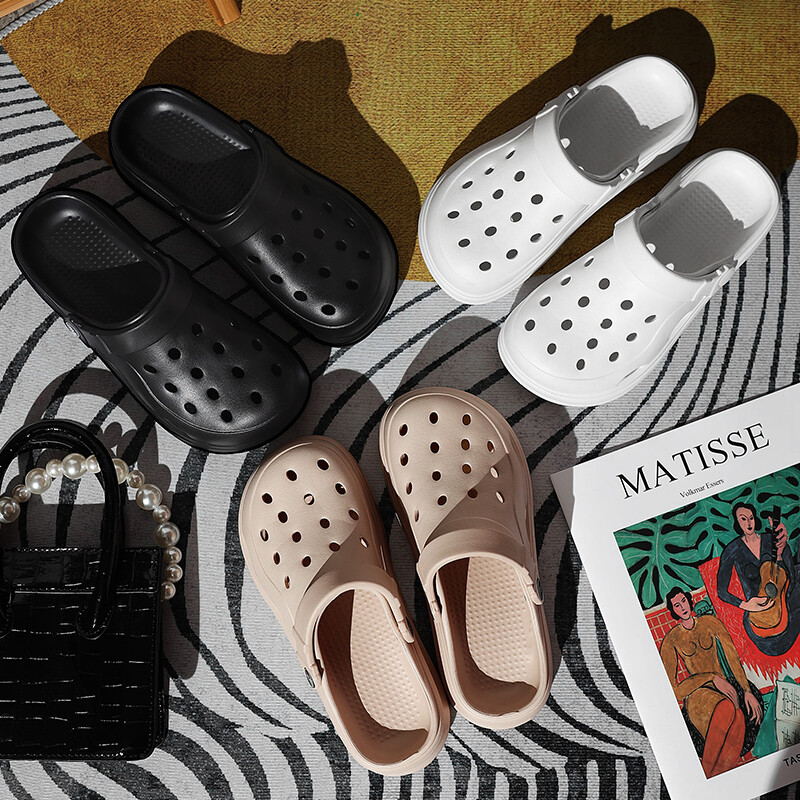 Sandale de vară cu degetul închis pentru femei 2024 Sandale cu platformă cu fundul gros pentru femei de culoare solidă, pantofi de plajă cu talpă moale, anti-alunecare