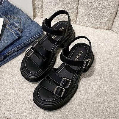 2024 Sandale pentru femei Pantofi de plajă pentru femei Tocuri de vară Saboți medii all-match Sandalen cu pană pentru fete Sandale cu platformă medie Outsid