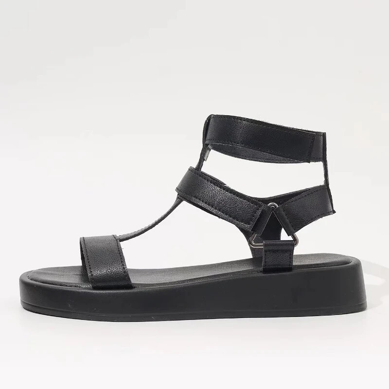 Sandale gladiator de vară pentru femei, piele de vițel, cu vârf deschis, cu bară în T, cu cârlig și buclă, pantofi de vară pentru damă, lucrați manual 2024