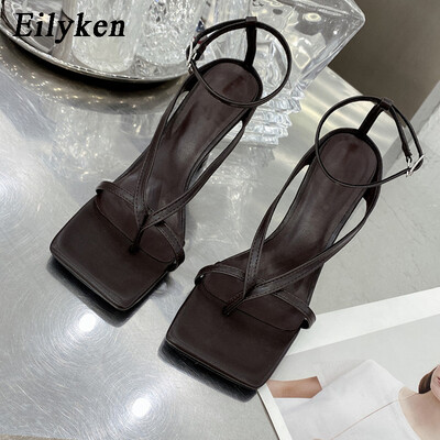 Eilyken New Fashion Pinch Narrow Band γυναικεία σανδάλια 2024 Καλοκαιρινό τετράγωνο ανοιχτό λουράκι με αγκράφα Γυναικεία παπούτσια