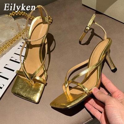 Eilyken New Fashion Pinch Narrow Band γυναικεία σανδάλια 2024 Καλοκαιρινό τετράγωνο ανοιχτό λουράκι με αγκράφα Γυναικεία παπούτσια