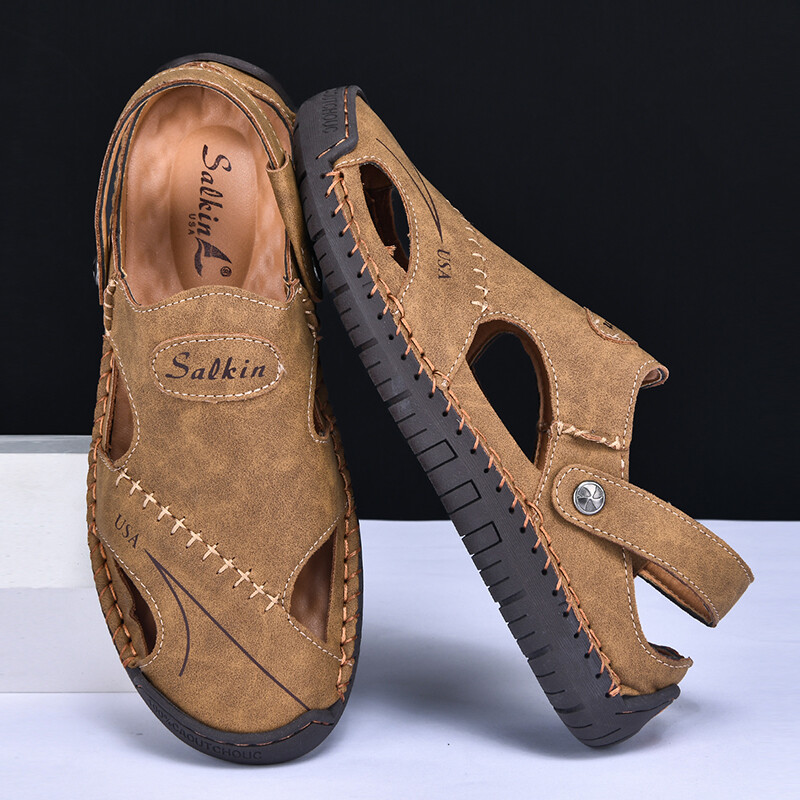 2024 m. Nauji vasariniai sandalai Vyriški kvėpuojantys odiniai batai Vyriški Retro lauko vyriški sandalai Neslystantys paplūdimio sandalai tuščiaviduriai batai, avalynė