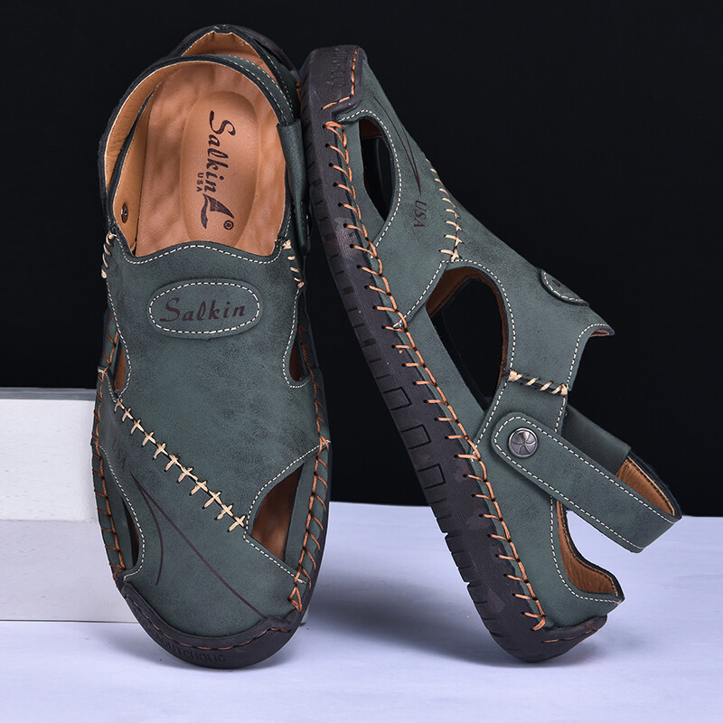 2024 m. Nauji vasariniai sandalai Vyriški kvėpuojantys odiniai batai Vyriški Retro lauko vyriški sandalai Neslystantys paplūdimio sandalai tuščiaviduriai batai, avalynė