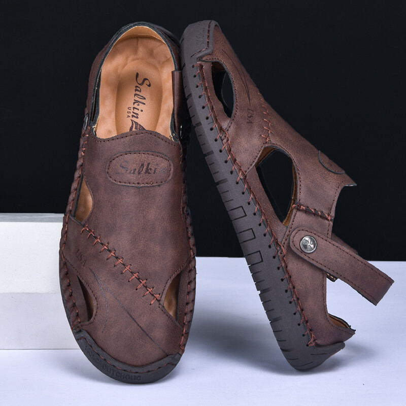 2024 m. Nauji vasariniai sandalai Vyriški kvėpuojantys odiniai batai Vyriški Retro lauko vyriški sandalai Neslystantys paplūdimio sandalai tuščiaviduriai batai, avalynė